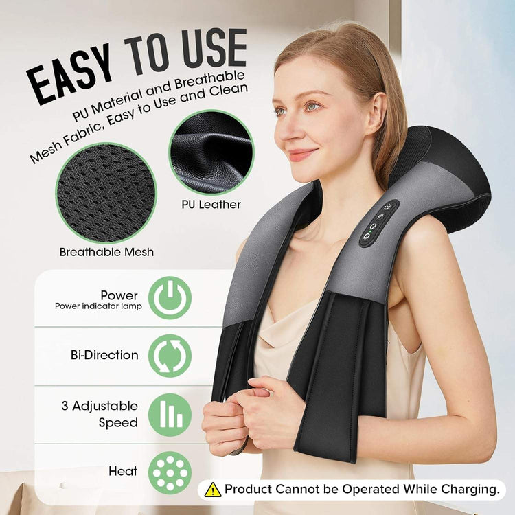 Cordless Shiatsu Neck and Shoulder Massager, Back Massager with Heat,Massage Deeper Tissue 4D Kneading Massage for Shoulder, Neck and Back, Use at Home, Office, Car - Gifts for Fathers Day Dad Gift