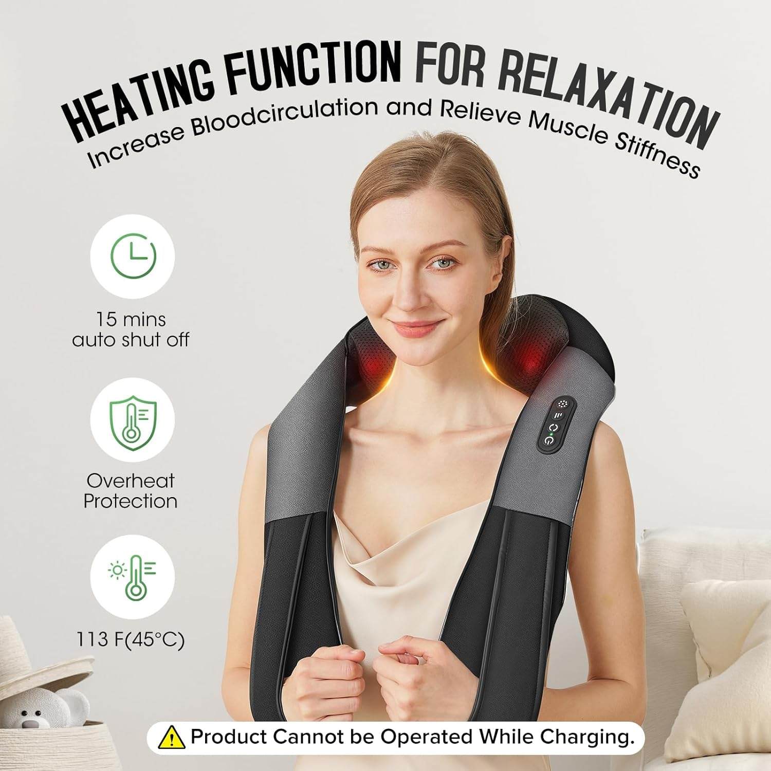 Cordless Shiatsu Neck and Shoulder Massager, Back Massager with Heat,Massage Deeper Tissue 4D Kneading Massage for Shoulder, Neck and Back, Use at Home, Office, Car - Gifts for Fathers Day Dad Gift