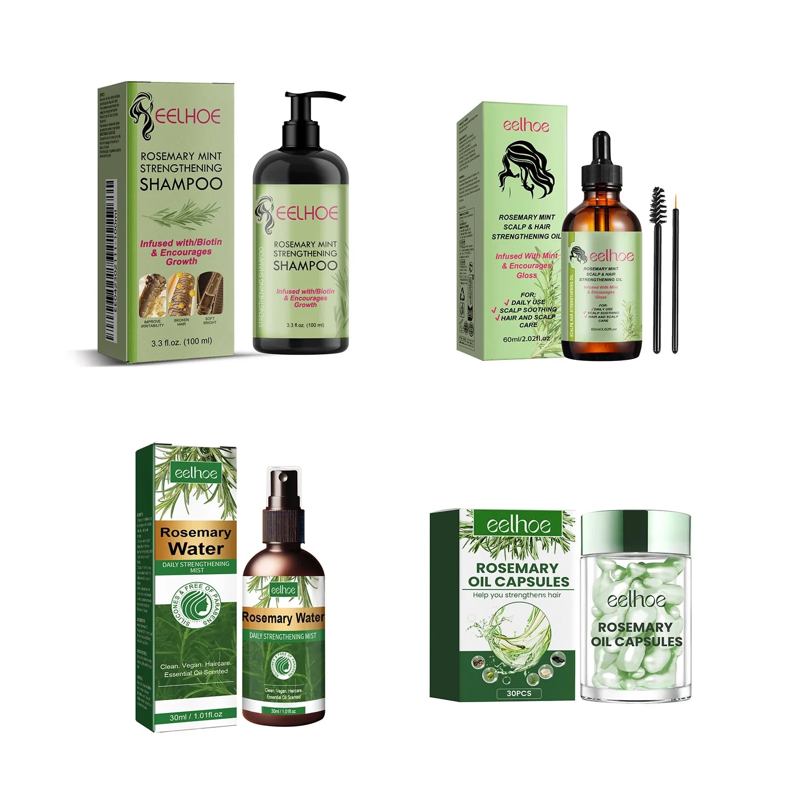 Eelhoe Rosemary Hair Care Series Promote Hair Growth Nourish Strengthen Roots Relieve Scalp Tension Dense Hair Oil With Brush
