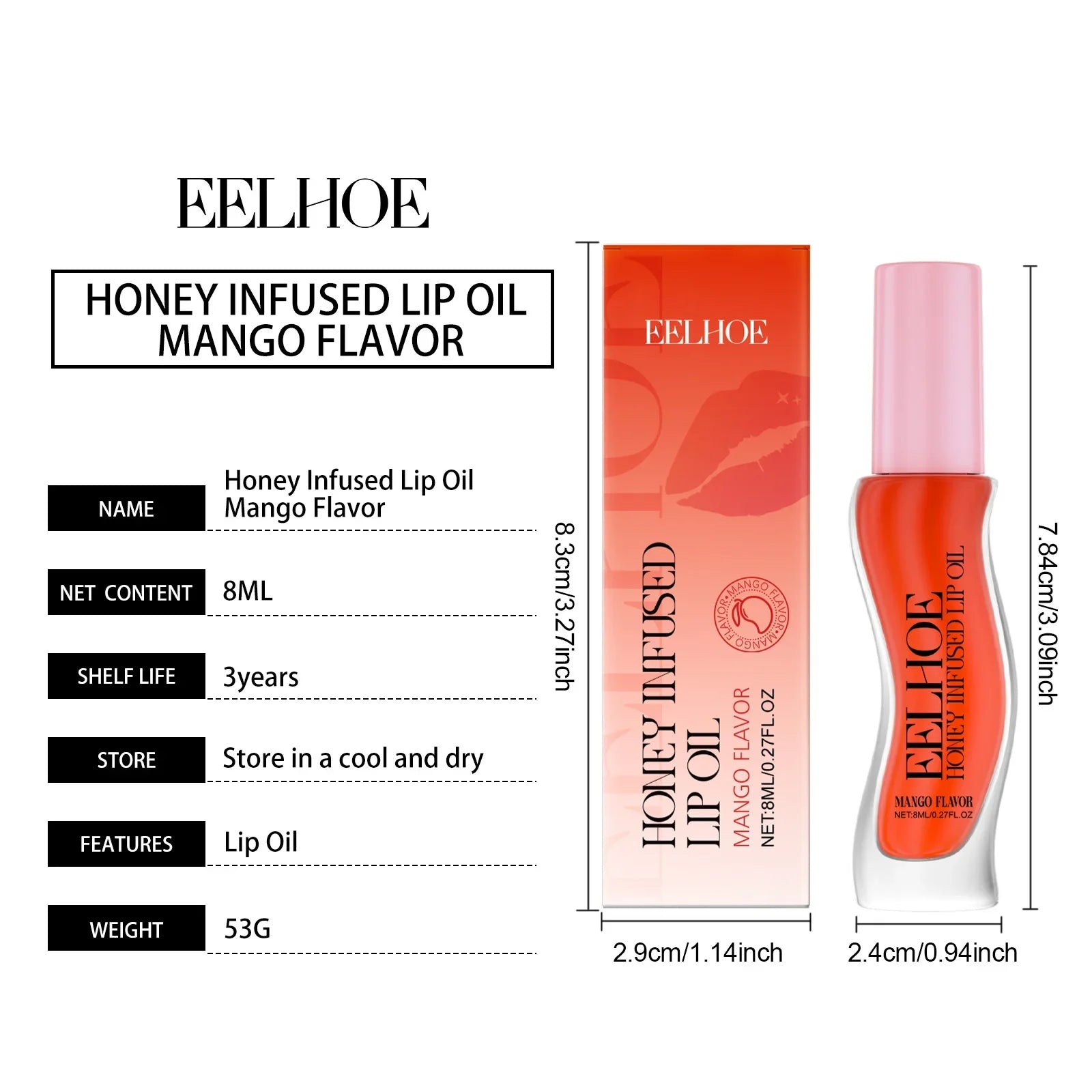 Eelhoe 8ml Honey Mango Flavor Moisturizing Lip Oil Nourishing Lips Enhance Gloss Care Exfoliator Lip Shine Plumping Lip Oil