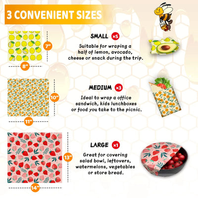 BeeFresh Reusable Beeswax Food Wraps – 3 Piece Set (Lemon Pattern)