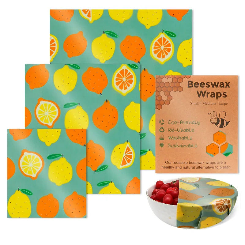 BeeFresh Reusable Beeswax Food Wraps – 3 Piece Set (Lemon Pattern)