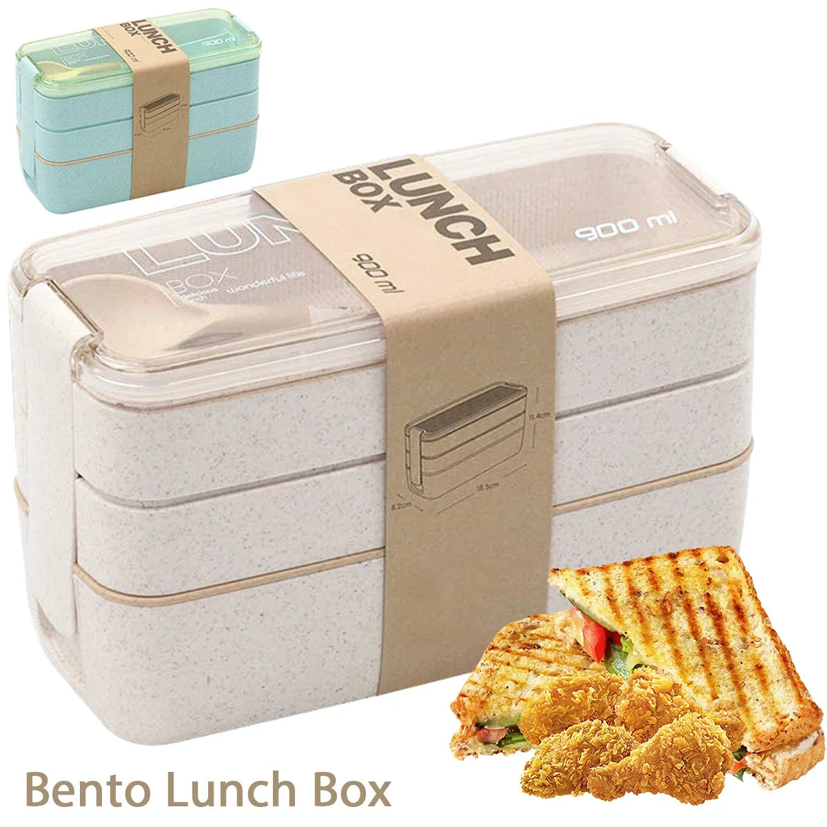 EcoStack Bento Box – 3-Tier Wheat Straw Lunch Container (900ml)