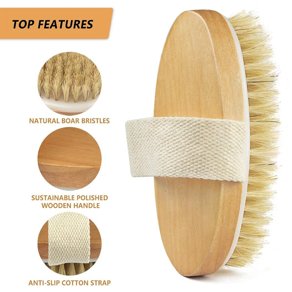 PureBristle Wooden Body Brush – Exfoliating Wet & Dry Massage Brush