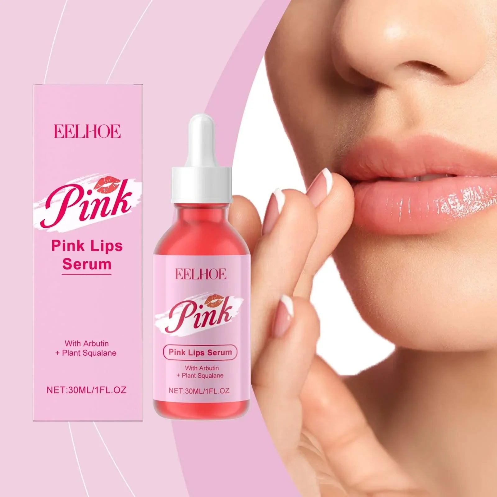 EELHOE Pink Lip Serum for lip lightening and exfoliation in 30ml bottle