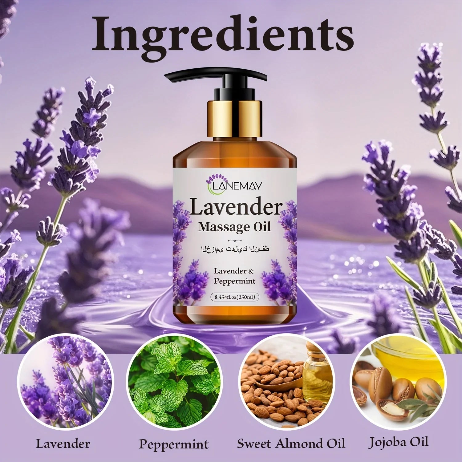 Lavender & Peppermint Massage Oil, Paraben-Free, Moisturizing & Softening Body Care for All Skin Types, Soothing Skin Tone