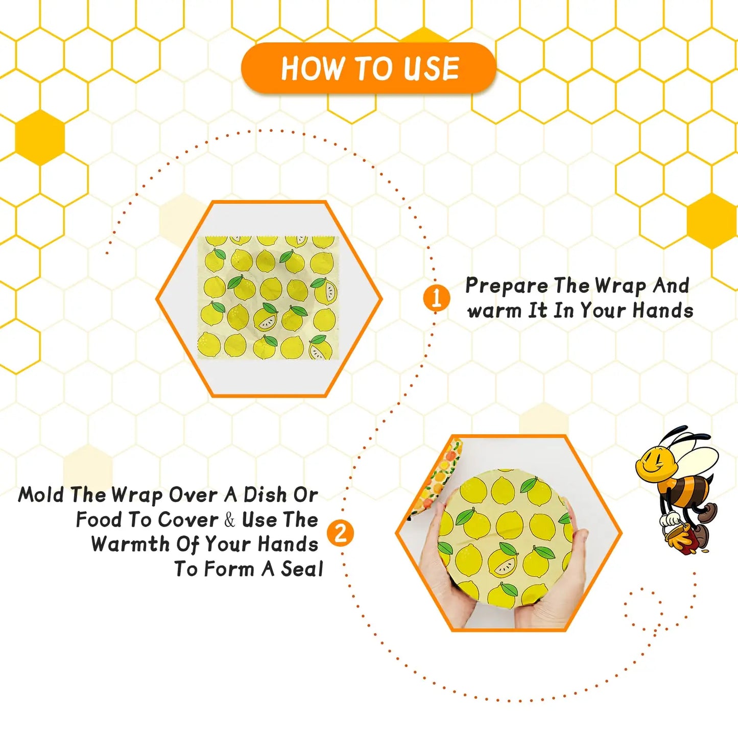 BeeFresh Reusable Beeswax Food Wraps – 3 Piece Set (Lemon Pattern)