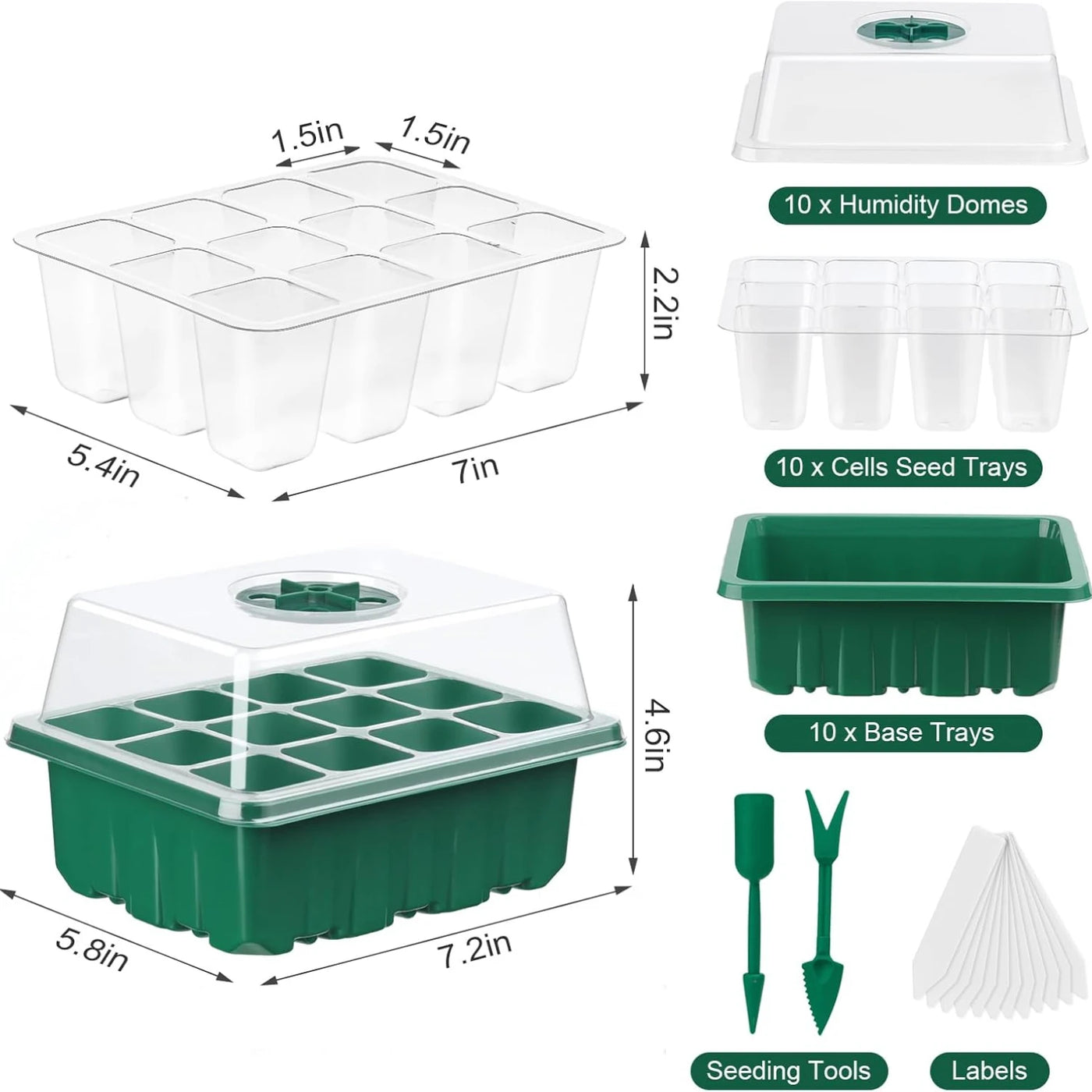 SproutStart Seed Tray Kit – 10 Pack Mini Greenhouse with Ventilation (12 Cells Each)