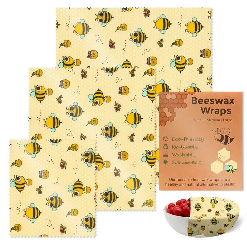 BeeFresh Reusable Beeswax Food Wraps – 3 Piece Set (Lemon Pattern)
