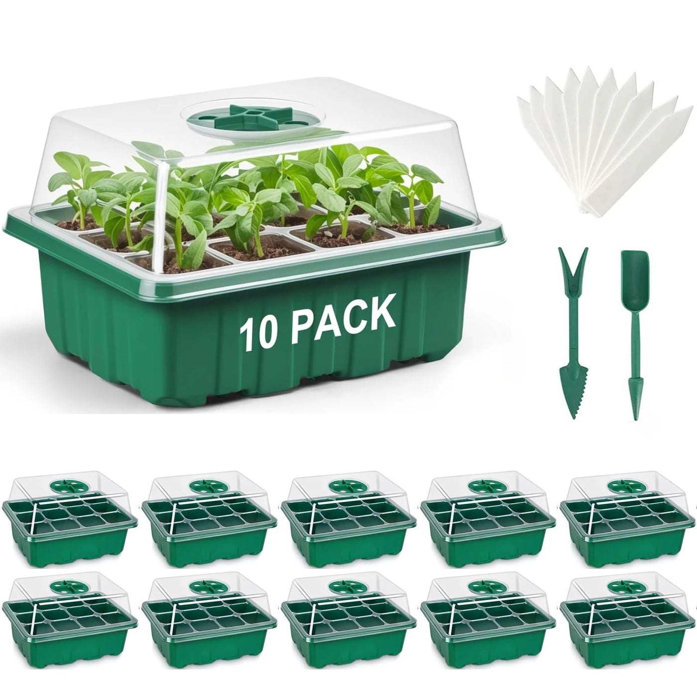 SproutStart Seed Tray Kit – 10 Pack Mini Greenhouse with Ventilation (12 Cells Each)