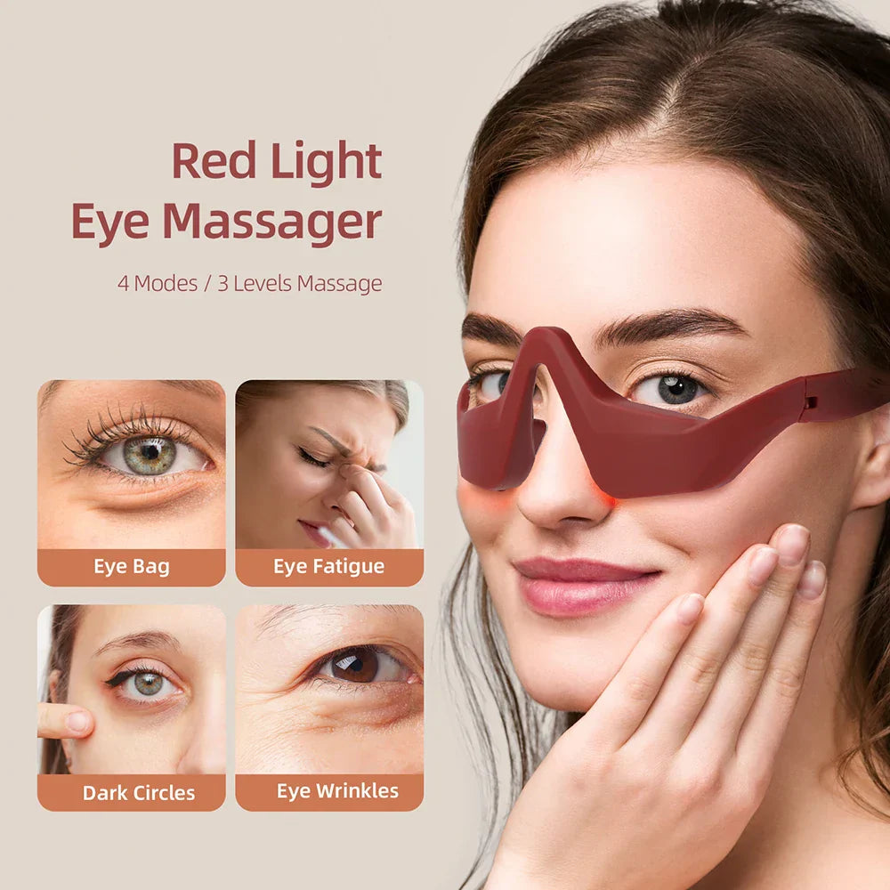 Red eye massager glasses relieving eye fatigue with USB charging and EMS technology