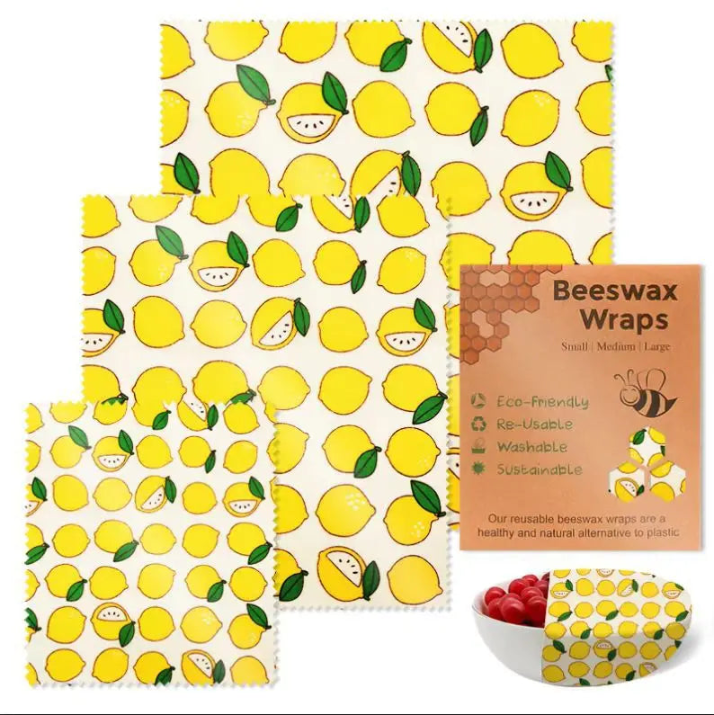 BeeFresh Reusable Beeswax Food Wraps – 3 Piece Set (Lemon Pattern)