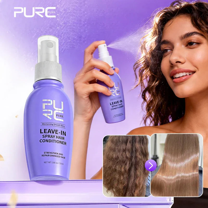 PURC Leave In Conditioner Spray with Coconut Oil and Vitamin E for hair smoothing and repair, 55ml bottle