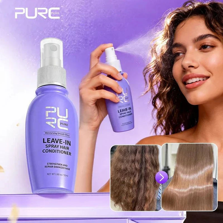 PURC Leave In Conditioner Spray with Coconut Oil and Vitamin E for hair smoothing and repair, 55ml bottle