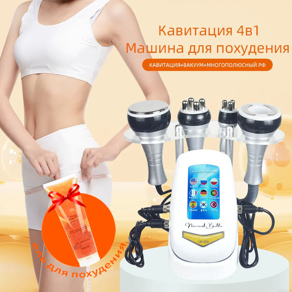 4IN1 Cavitation Body Slimming machine for body slimming and skin tightening with vacuum suction and face lifting features