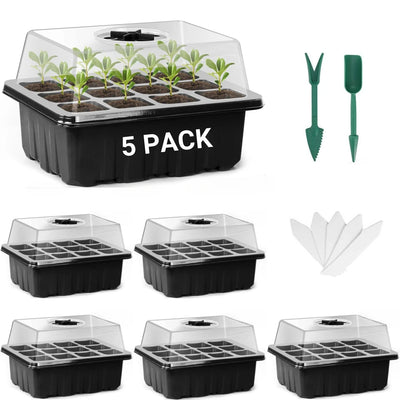 SproutStart Seed Tray Kit – 10 Pack Mini Greenhouse with Ventilation (12 Cells Each)