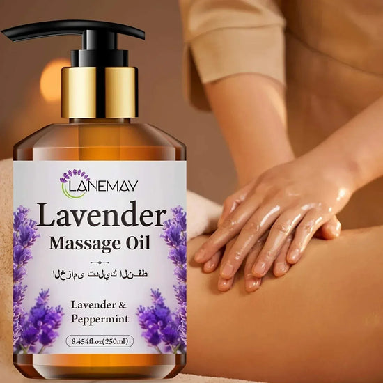 Bottle of Lavender & Peppermint MassageLavender & Peppermint Massage Oil -Paraben-Free Moisturizing Body Care Oil with jojoba oil for moisturizing and soothing all skin types