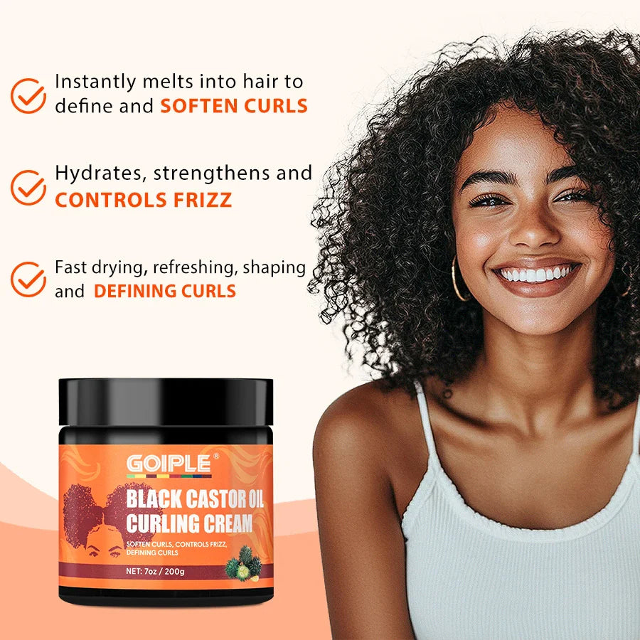 GOIPLE 200g Black Castor Oil Curl Cream Defining Curls Lightweight Moisturizing Detangle Knot No Sticky Residue Curl Care Cream