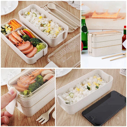 EcoStack Bento Box – 3-Tier Wheat Straw Lunch Container (900ml)