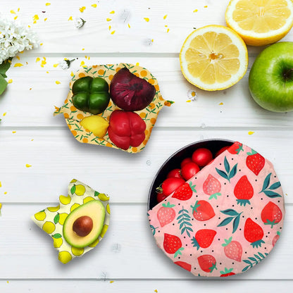 BeeFresh Reusable Beeswax Food Wraps – 3 Piece Set (Lemon Pattern)