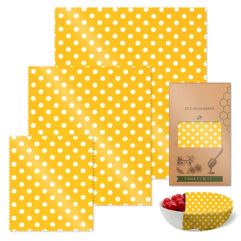 BeeFresh Reusable Beeswax Food Wraps – 3 Piece Set (Lemon Pattern)
