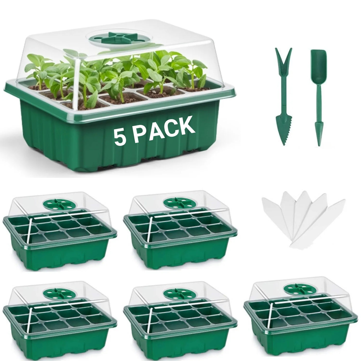 SproutStart Seed Tray Kit – 10 Pack Mini Greenhouse with Ventilation (12 Cells Each)