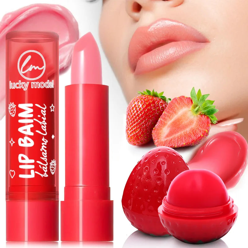 Strawberry lipstick set Warm and lasting natural red discolored fruit lip care cosmetics