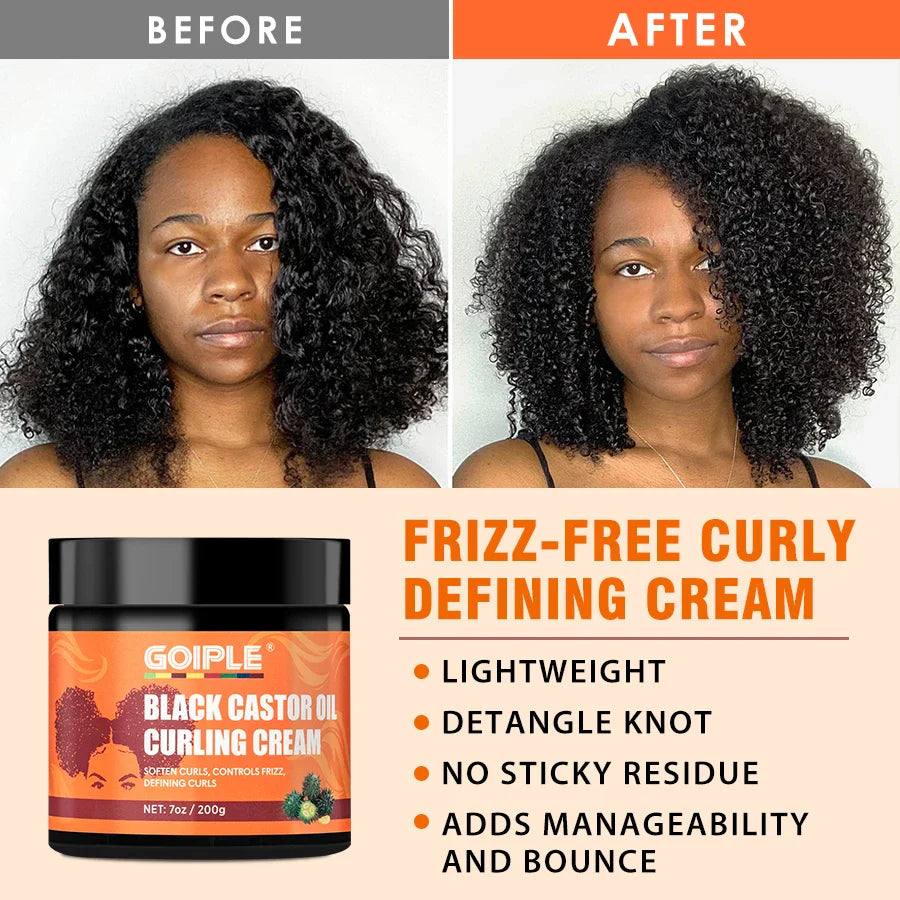 GOIPLE 200g Black Castor Oil Curl Cream Defining Curls Lightweight Moisturizing Detangle Knot No Sticky Residue Curl Care Cream